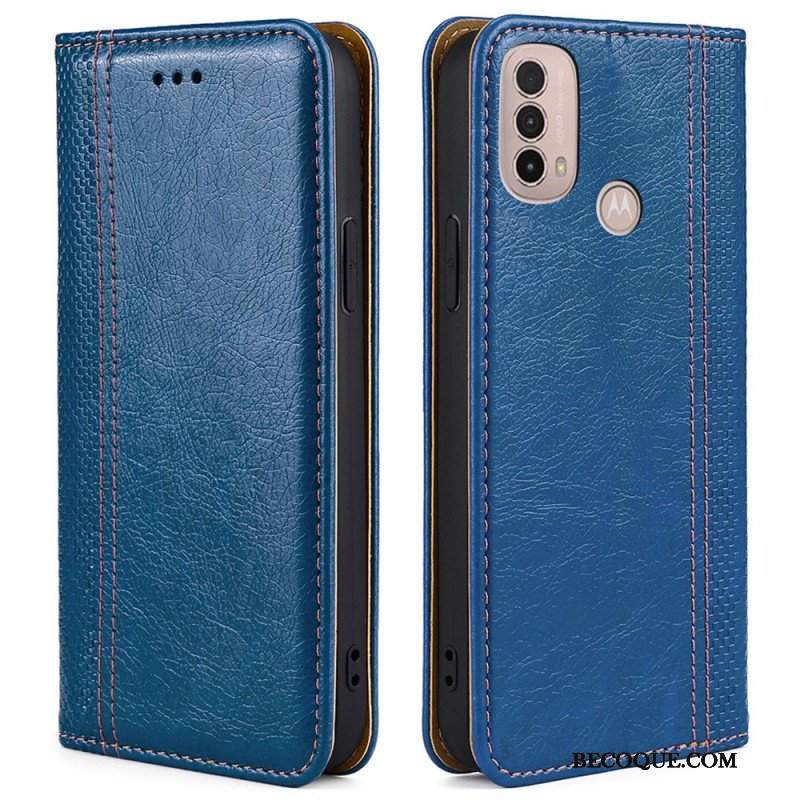 Etui Na Telefon do Moto E40 / E30 / E20 Etui Folio Przeszycia Ze Skóry Liczi