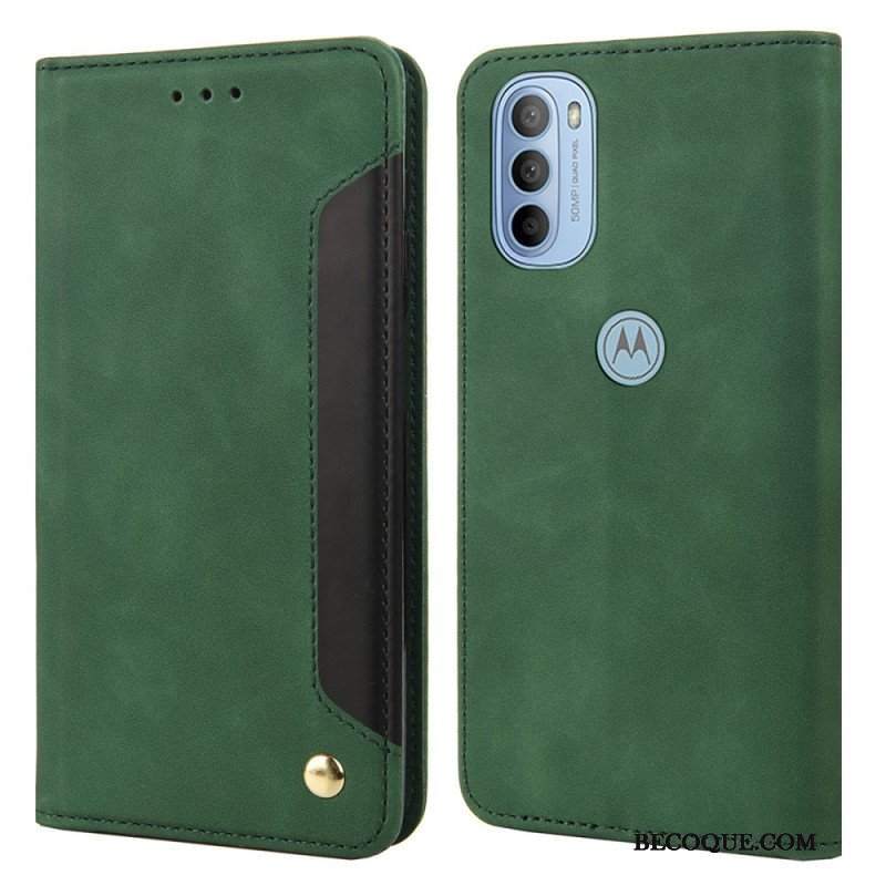 Etui Na Telefon do Moto G51 5G Etui Folio Dwukolorowy Biznesowy Efekt Skóry