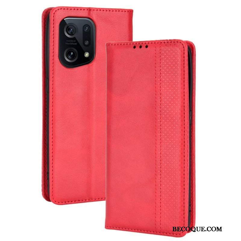 Etui Na Telefon do Oppo Find X5 Etui Folio Stylizowany Efekt Skóry W Stylu Vintage