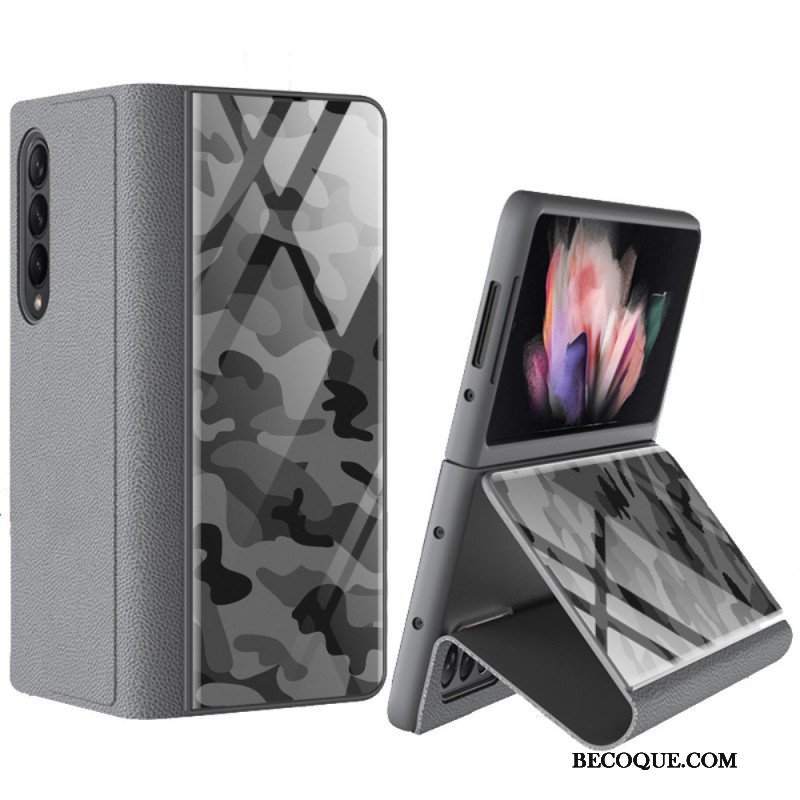 Etui Na Telefon do Samsung Galaxy Z Fold 3 5G Etui Folio Szkło Hartowane W Kamuflażu