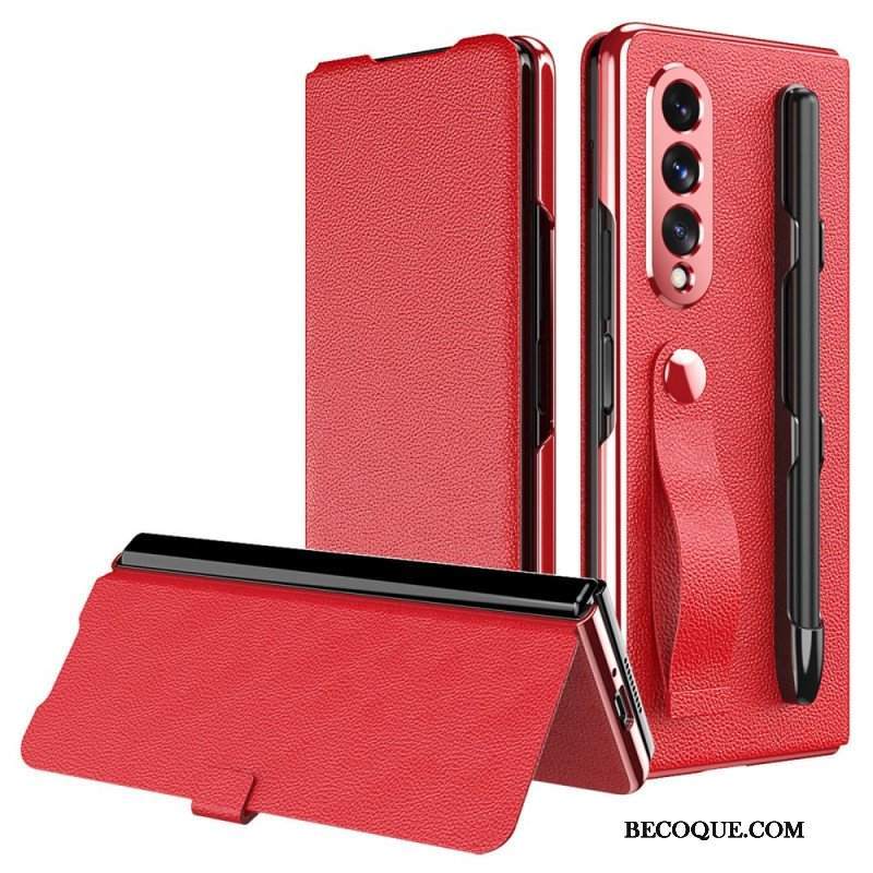 Etui Na Telefon do Samsung Galaxy Z Fold 3 5G Etui Folio Uchwyt I Pasek Ze Skóry Litchi W Stylu Litchi