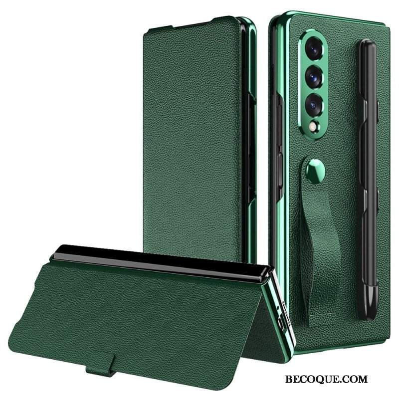 Etui Na Telefon do Samsung Galaxy Z Fold 3 5G Etui Folio Uchwyt I Pasek Ze Skóry Litchi W Stylu Litchi