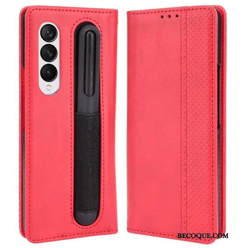 Etui Na Telefon do Samsung Galaxy Z Fold 4 Etui Folio Przechowywanie Długopisów W Stylu Retro