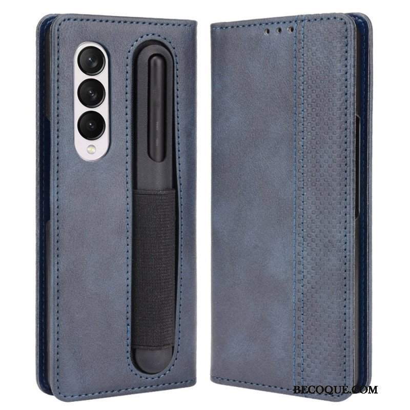 Etui Na Telefon do Samsung Galaxy Z Fold 4 Etui Folio Przechowywanie Długopisów W Stylu Retro