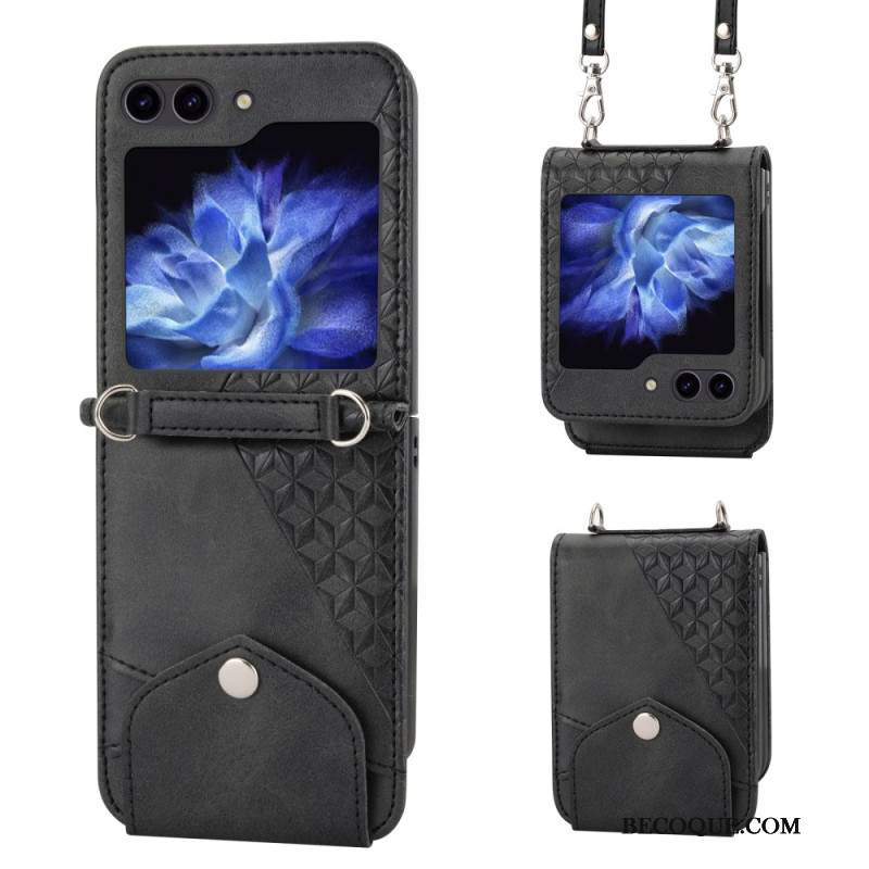 Etui Samsung Galaxy Z Flip 6 Fryz Z Imitacji Skóry Z Paskiem Na Ramię Etui Ochronne