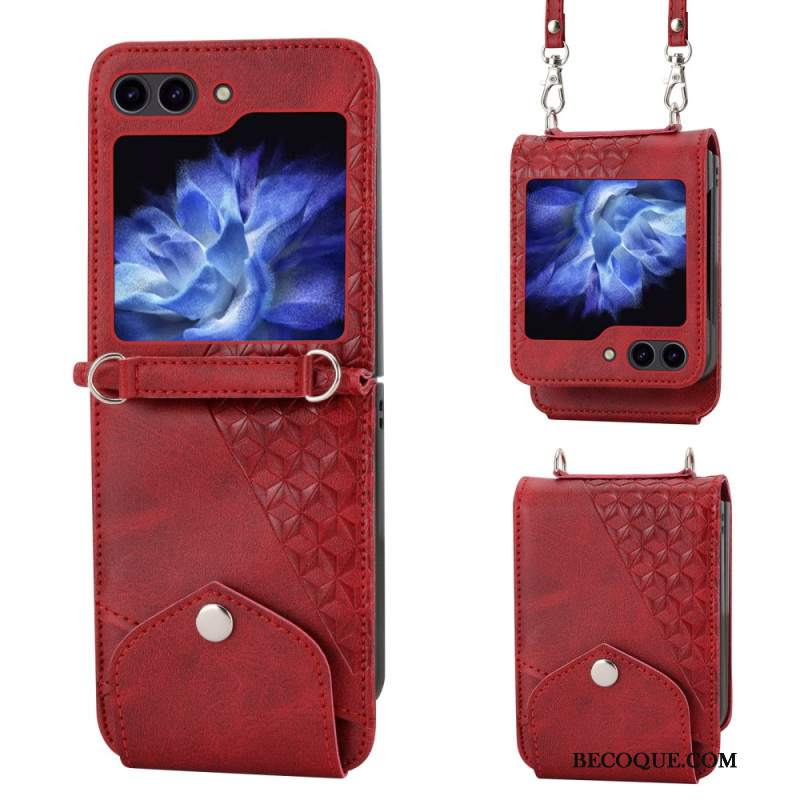 Etui Samsung Galaxy Z Flip 6 Fryz Z Imitacji Skóry Z Paskiem Na Ramię Etui Ochronne