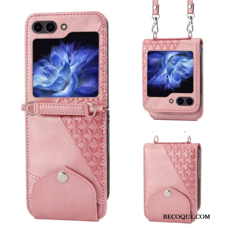 Etui Samsung Galaxy Z Flip 6 Fryz Z Imitacji Skóry Z Paskiem Na Ramię Etui Ochronne