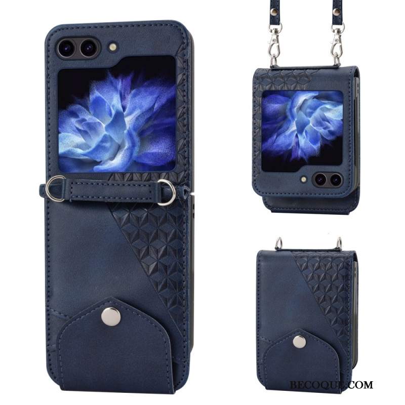 Etui Samsung Galaxy Z Flip 6 Fryz Z Imitacji Skóry Z Paskiem Na Ramię Etui Ochronne