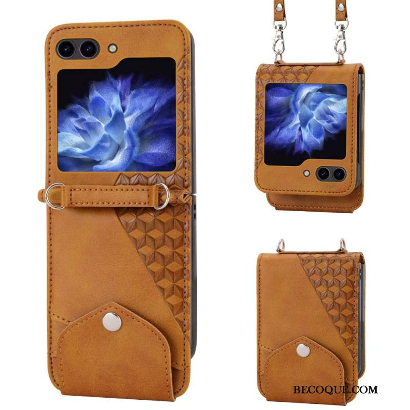 Etui Samsung Galaxy Z Flip 6 Fryz Z Imitacji Skóry Z Paskiem Na Ramię Etui Ochronne
