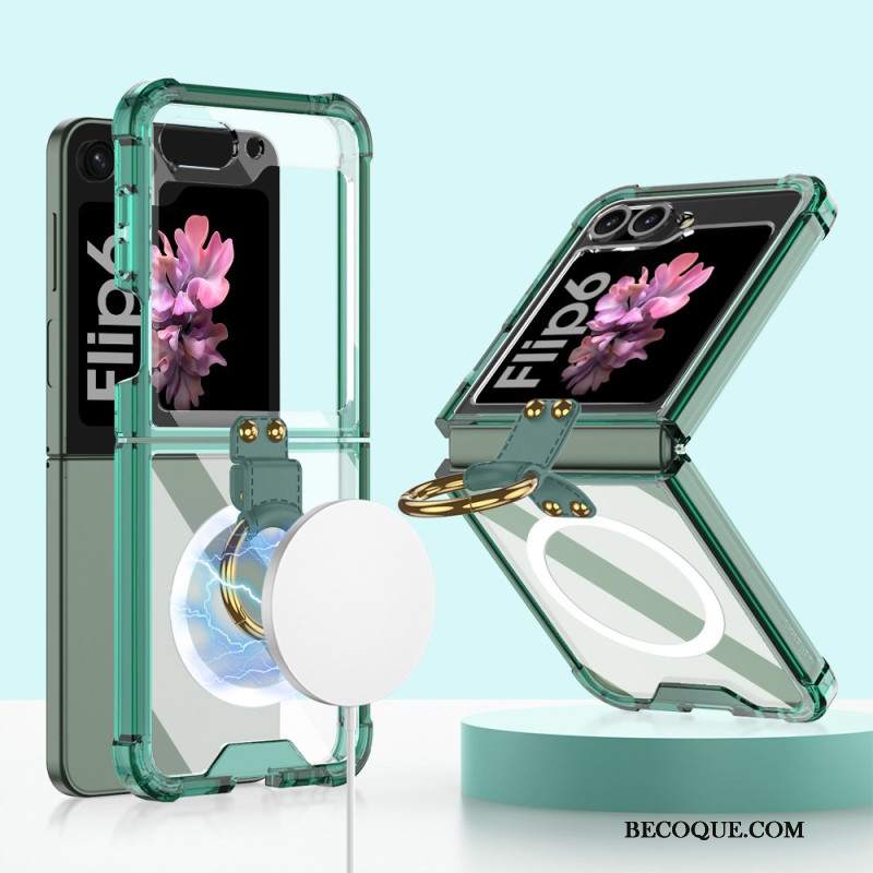 Etui Samsung Galaxy Z Flip 6 Przezroczysty Uchwyt Pierścieniowy Kompatybilny Z Magsafe Gkk