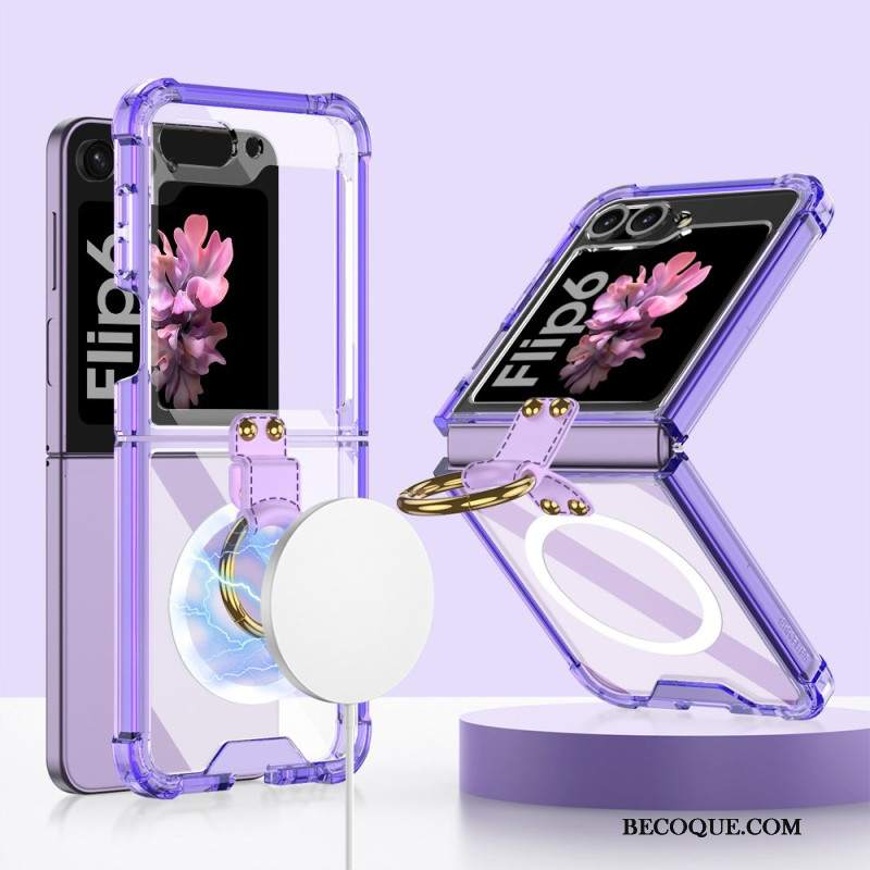 Etui Samsung Galaxy Z Flip 6 Przezroczysty Uchwyt Pierścieniowy Kompatybilny Z Magsafe Gkk