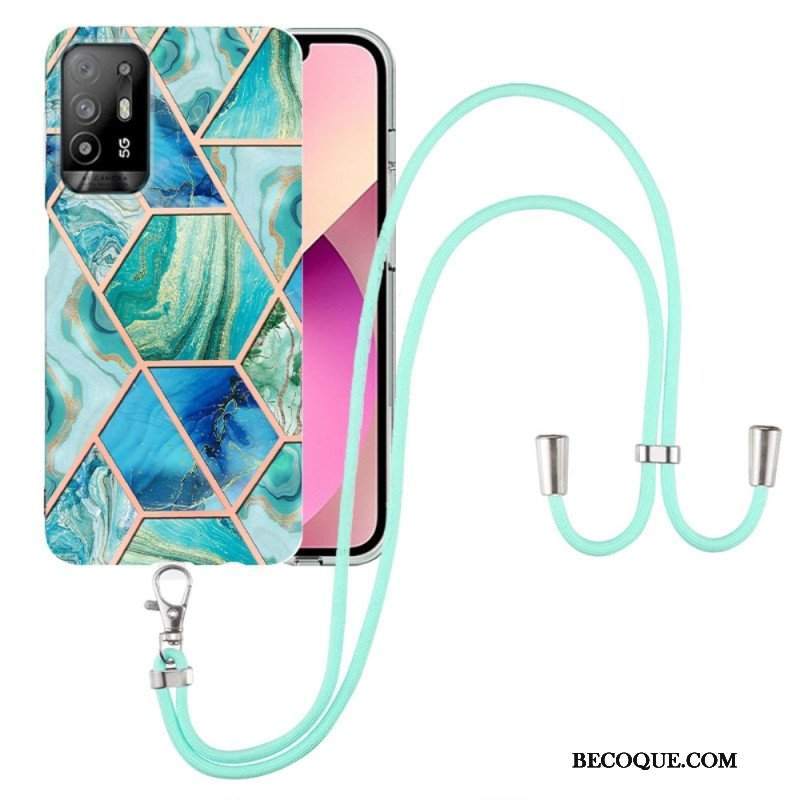 Etui do Oppo A94 5G Marmurowy Geometryczny Z Paskiem