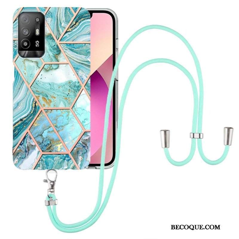 Etui do Oppo A94 5G Marmurowy Geometryczny Z Paskiem