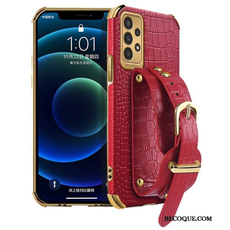 Etui do Samsung Galaxy A13 Styl Krokodyla Z Paskiem Podtrzymującym