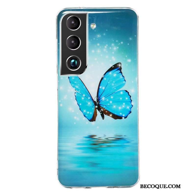 Etui do Samsung Galaxy S22 5G Fluorescencyjne Niebieskie Motyle