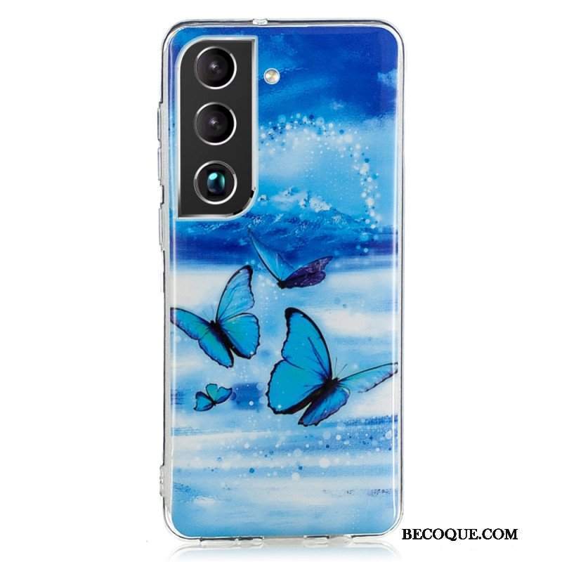 Etui do Samsung Galaxy S22 5G Fluorescencyjne Niebieskie Motyle