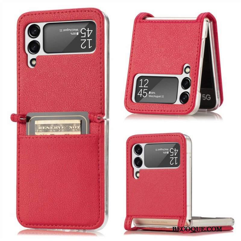 Etui do Samsung Galaxy Z Flip 3 5G Etui Folio Posiadacz Karty Ze Skóry Teksturowanej