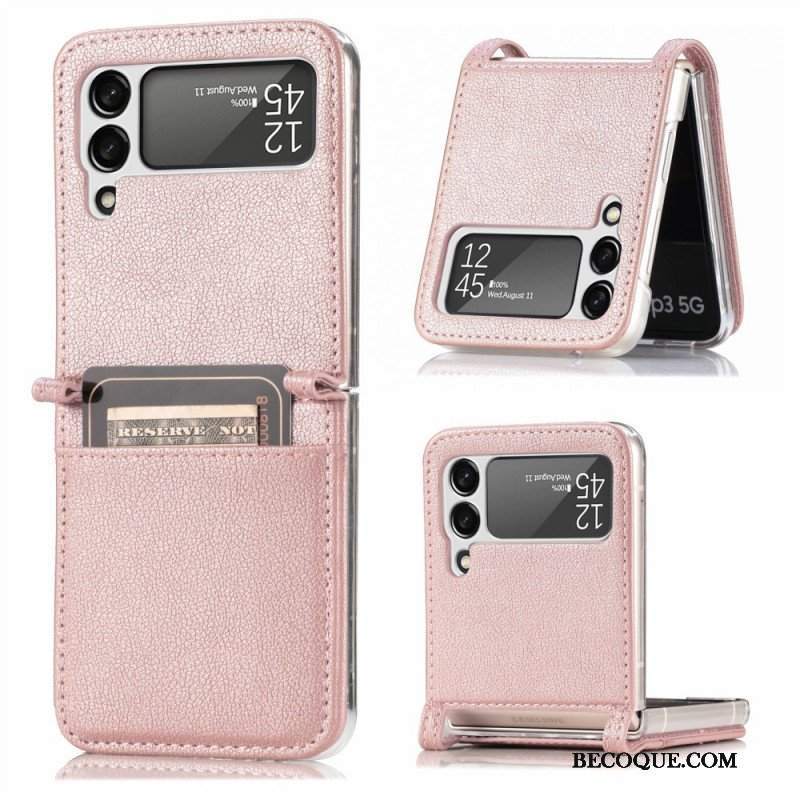 Etui do Samsung Galaxy Z Flip 3 5G Etui Folio Posiadacz Karty Ze Skóry Teksturowanej