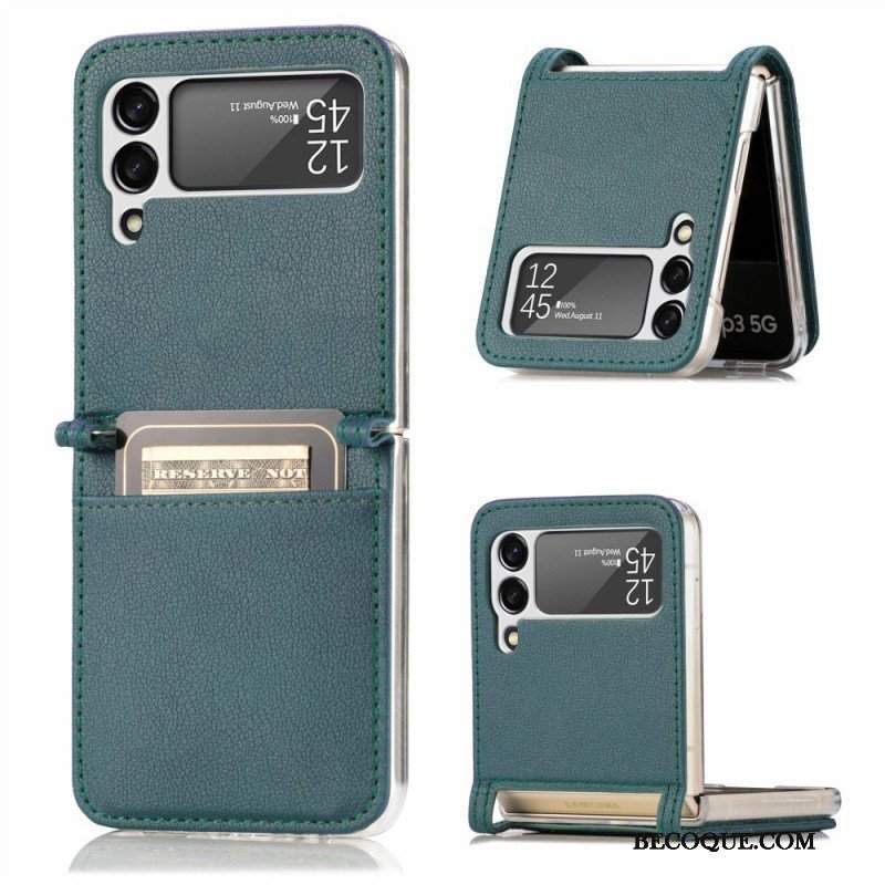 Etui do Samsung Galaxy Z Flip 3 5G Etui Folio Posiadacz Karty Ze Skóry Teksturowanej