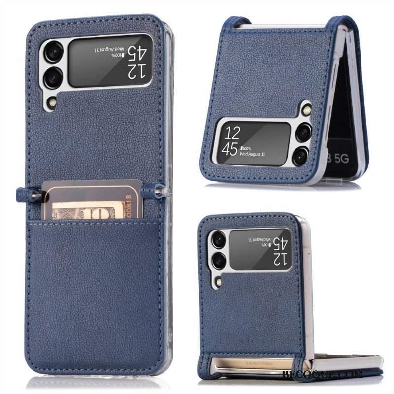 Etui do Samsung Galaxy Z Flip 3 5G Etui Folio Posiadacz Karty Ze Skóry Teksturowanej