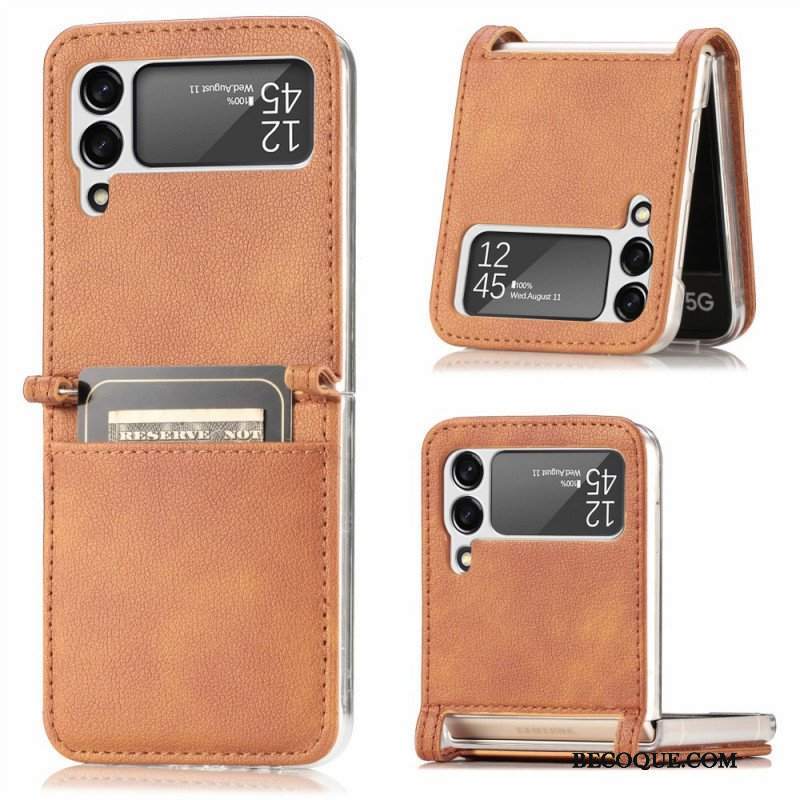 Etui do Samsung Galaxy Z Flip 3 5G Etui Folio Posiadacz Karty Ze Skóry Teksturowanej