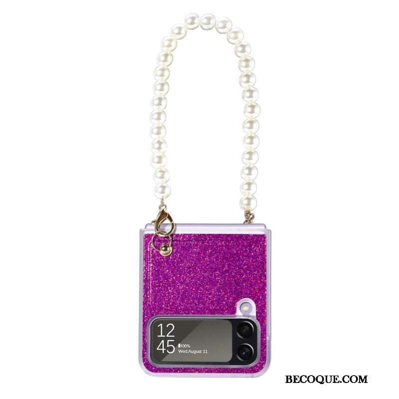 Etui do Samsung Galaxy Z Flip 4 Etui Folio Cekinowy Pasek Z Koralikami
