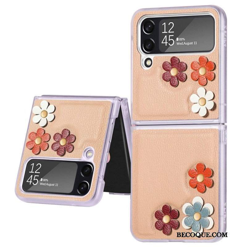 Etui do Samsung Galaxy Z Flip 4 Etui Folio Kwiaty Ze Sztucznej Skóry