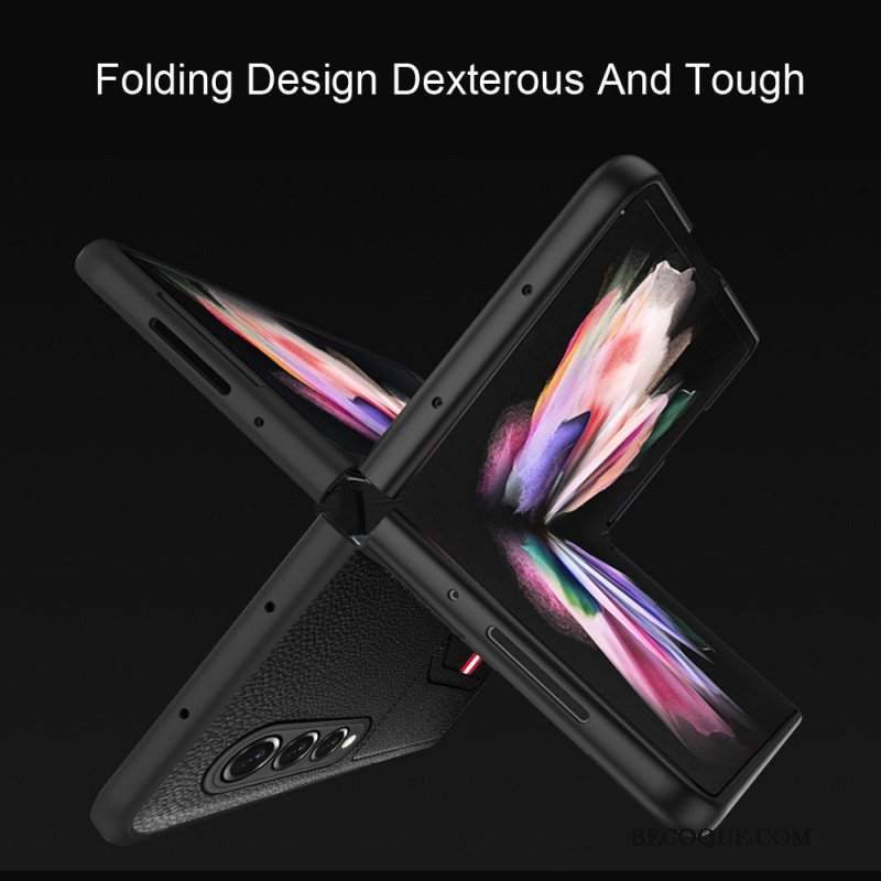 Etui do Samsung Galaxy Z Fold 3 5G Podwójne Etui Na Karty Ze Skóry Litchi