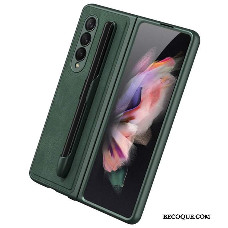 Etui do Samsung Galaxy Z Fold 3 5G Uchwyt Na Rysik Z Efektem Skóry Gkk