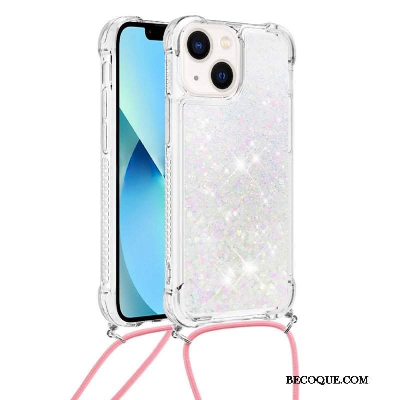 Etui do iPhone 14 Plus ze Sznurkiem Z Cekinowym Sznurkiem