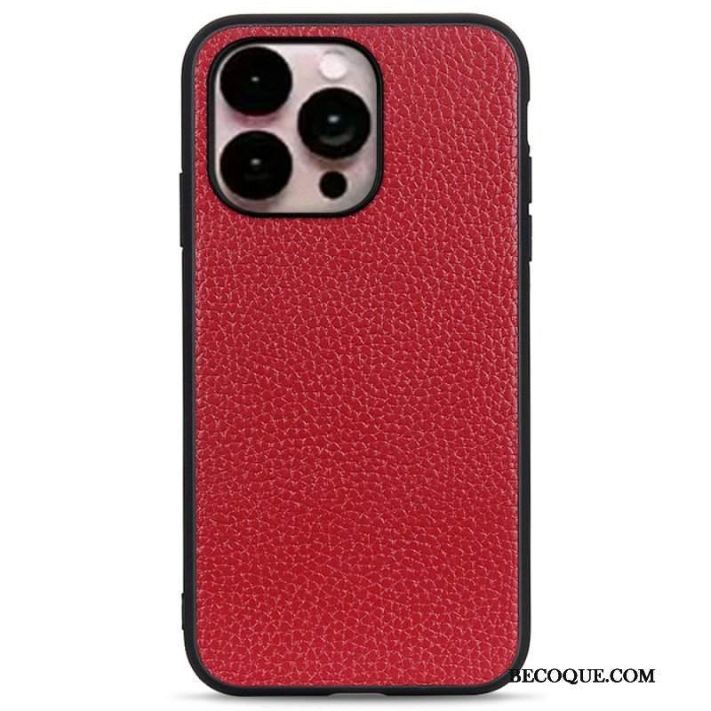 Etui do iPhone 14 Pro Max Prawdziwa Skóra Litchi