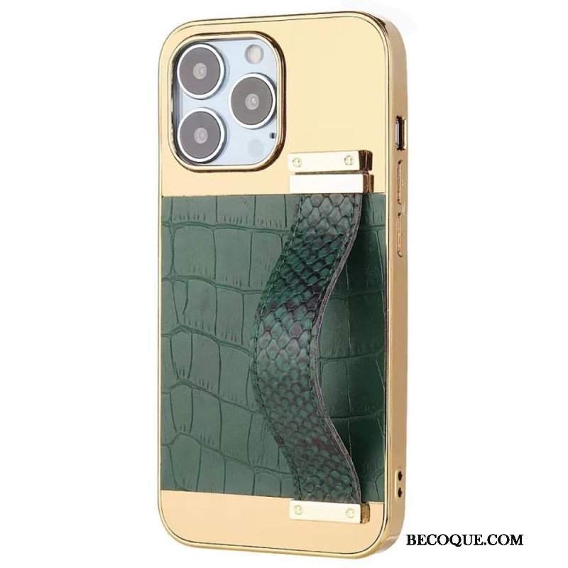 Etui do iPhone 14 Sztuczna Skóra Krokodyla Z Paskiem Podtrzymującym