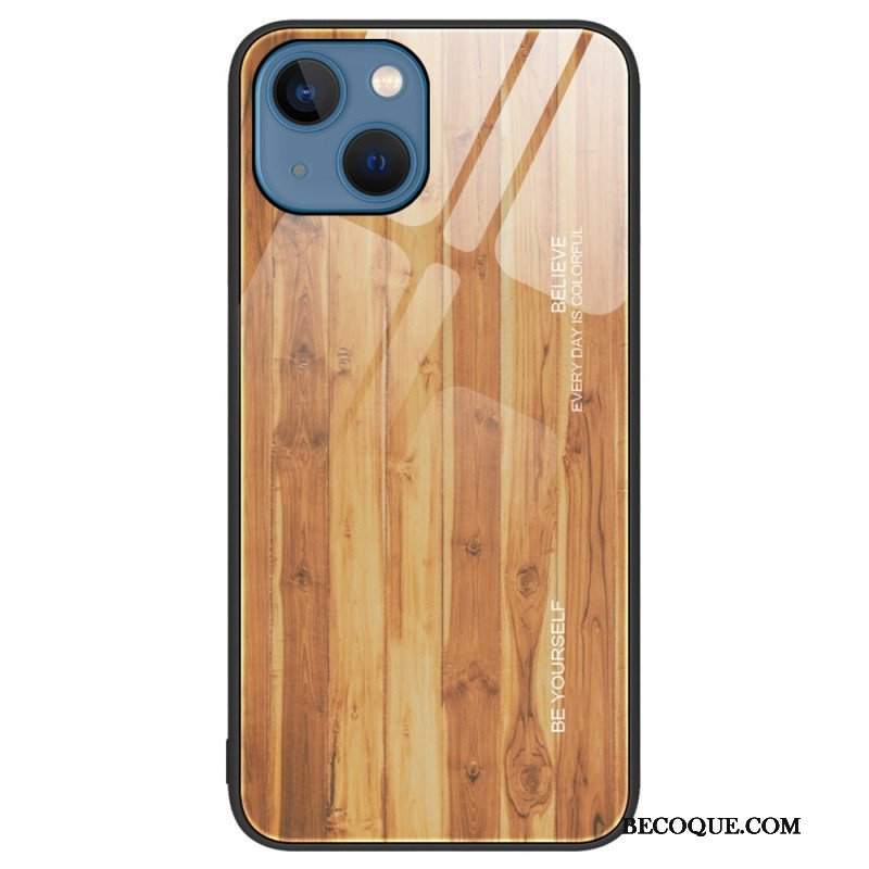 Etui do iPhone 15 Plus Konstrukcja Ze Szkła Hartowanego I Drewna