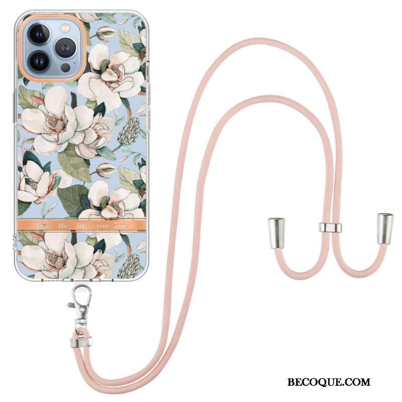 Etui do iPhone 15 Pro Max ze Sznurkiem Kwiaty Kordonu