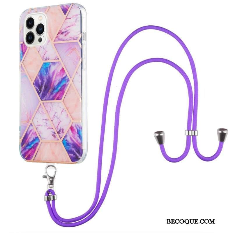 Etui do iPhone 15 Pro Max ze Sznurkiem Stylowy Sznur Marmurowy