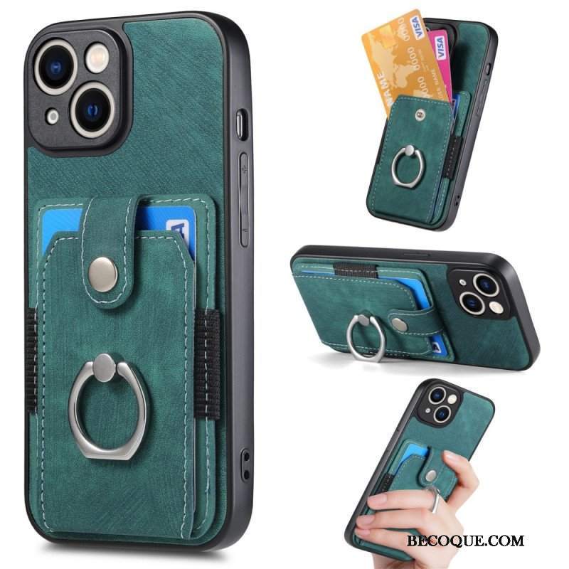 Etui do iPhone 15 Vintage Z Uchwytem Na Pierścionek I Etui Na Karty