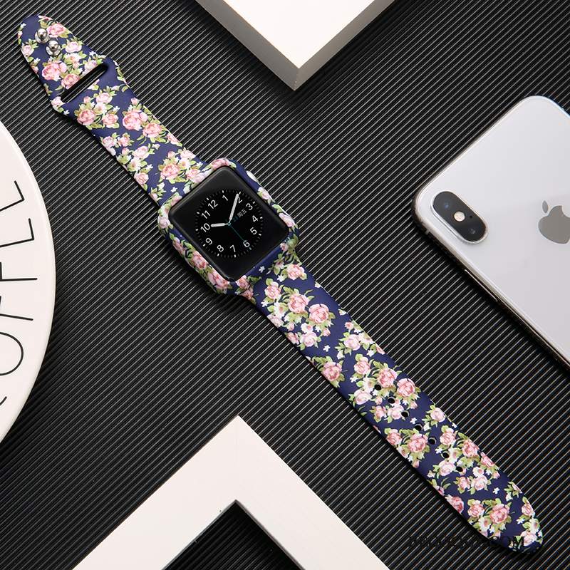 Futerał Apple Watch Series 3 Silikonowe Biały Drukowana, Etui Apple Watch Series 3 Ochraniacz Modna Marka Czarny