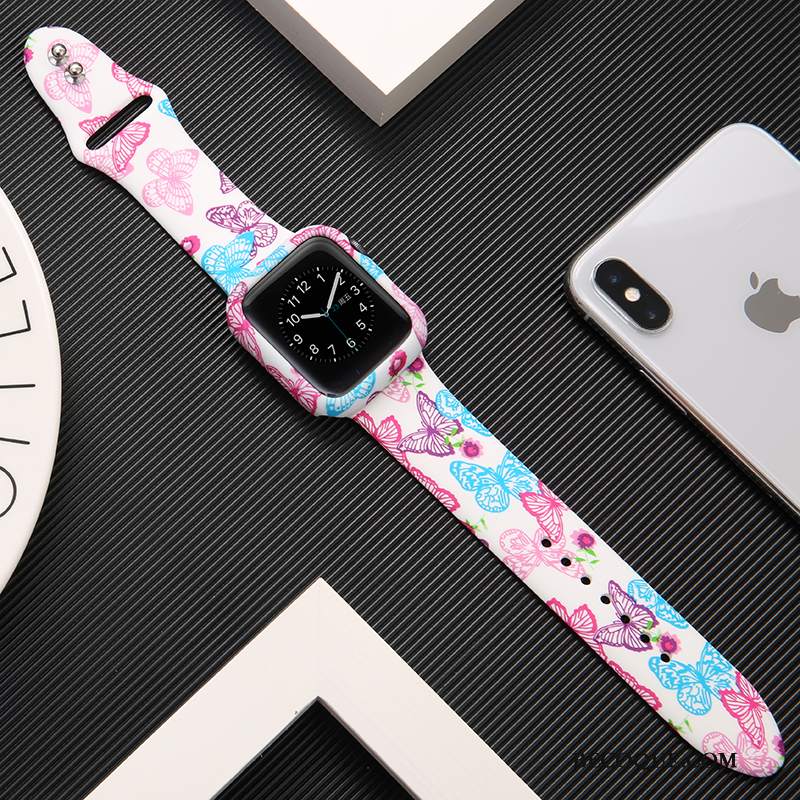 Futerał Apple Watch Series 3 Silikonowe Biały Drukowana, Etui Apple Watch Series 3 Ochraniacz Modna Marka Czarny