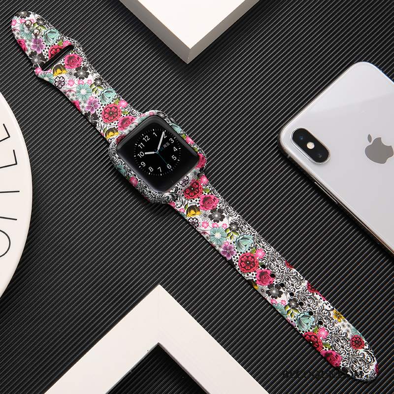 Futerał Apple Watch Series 3 Silikonowe Biały Drukowana, Etui Apple Watch Series 3 Ochraniacz Modna Marka Czarny