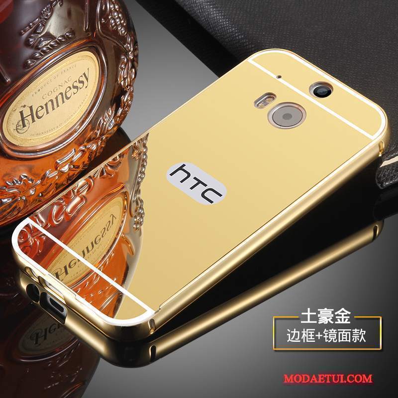 Futerał Htc One M8 Metal Granica Filmy, Etui Htc One M8 Ochraniacz Złoto Szkło Hartowane