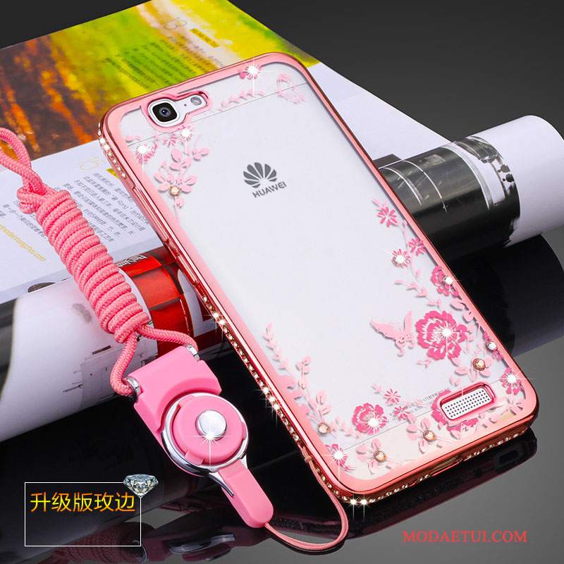 Futerał Huawei Ascend G7 Miękki Anti-fallna Telefon, Etui Huawei Ascend G7 Silikonowe Wiszące Ozdoby Różowe