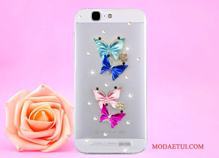 Futerał Huawei Ascend G7 Rhinestone Złoto Przezroczysty, Etui Huawei Ascend G7 Ochraniacz Wisząca Szyjana Telefon