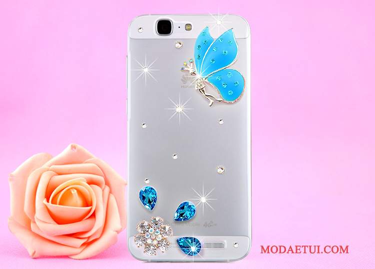 Futerał Huawei Ascend G7 Rhinestone Złoto Przezroczysty, Etui Huawei Ascend G7 Ochraniacz Wisząca Szyjana Telefon