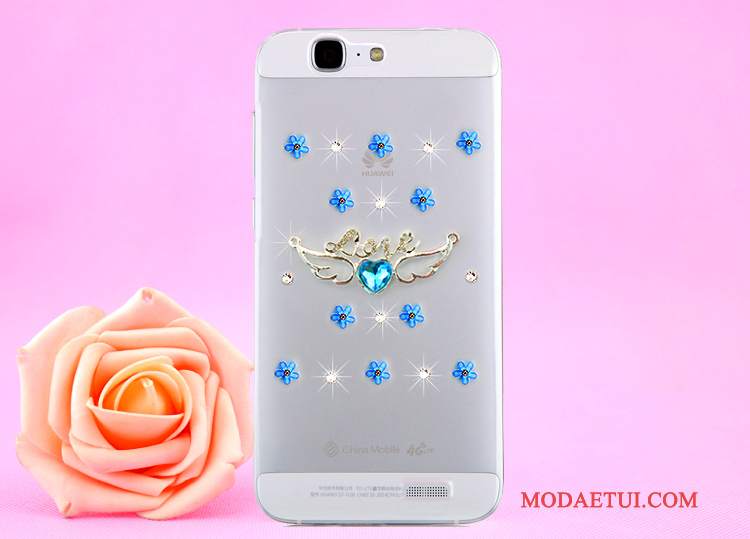 Futerał Huawei Ascend G7 Rhinestone Złoto Przezroczysty, Etui Huawei Ascend G7 Ochraniacz Wisząca Szyjana Telefon