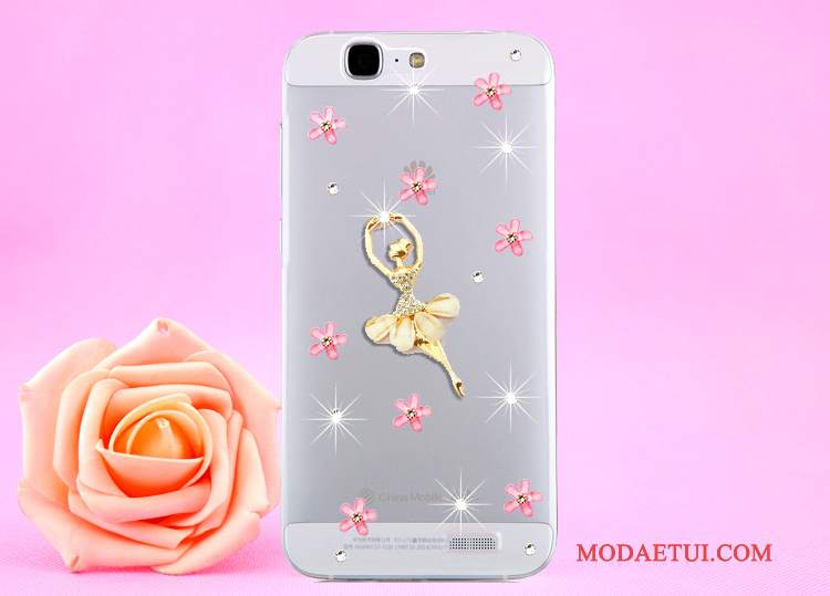 Futerał Huawei Ascend G7 Rhinestone Złoto Przezroczysty, Etui Huawei Ascend G7 Ochraniacz Wisząca Szyjana Telefon