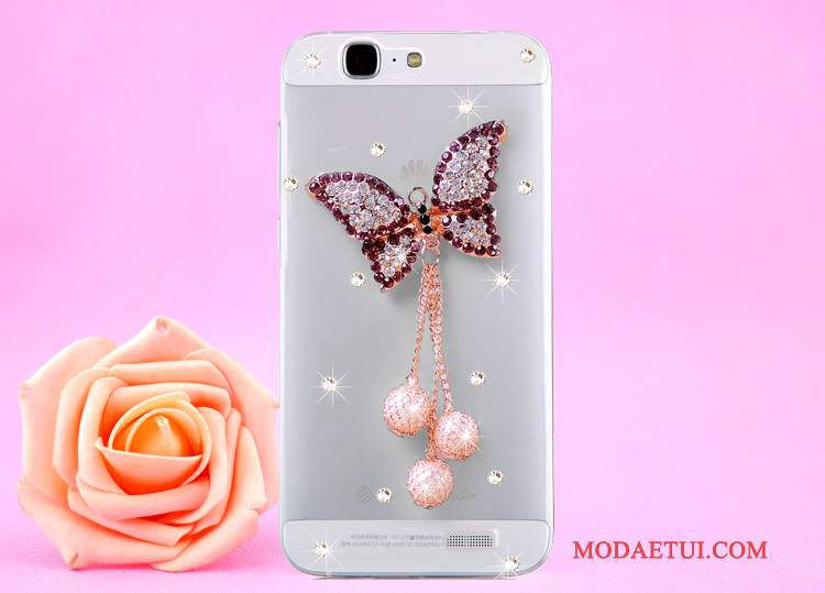 Futerał Huawei Ascend G7 Rhinestone Złoto Przezroczysty, Etui Huawei Ascend G7 Ochraniacz Wisząca Szyjana Telefon