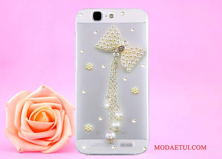 Futerał Huawei Ascend G7 Rhinestone Złoto Przezroczysty, Etui Huawei Ascend G7 Ochraniacz Wisząca Szyjana Telefon