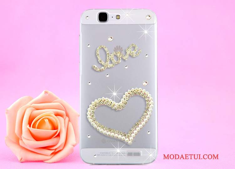 Futerał Huawei Ascend G7 Rhinestone Złoto Przezroczysty, Etui Huawei Ascend G7 Ochraniacz Wisząca Szyjana Telefon