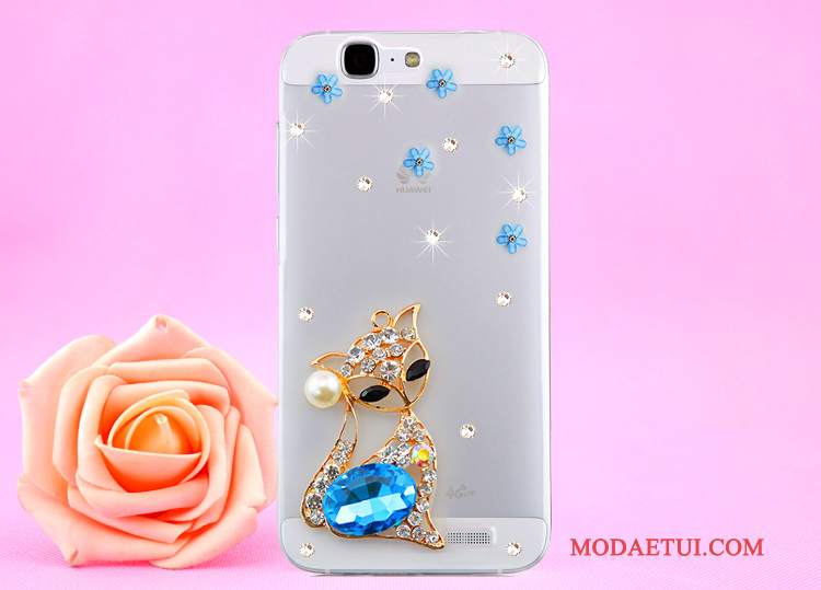 Futerał Huawei Ascend G7 Rhinestone Złoto Przezroczysty, Etui Huawei Ascend G7 Ochraniacz Wisząca Szyjana Telefon