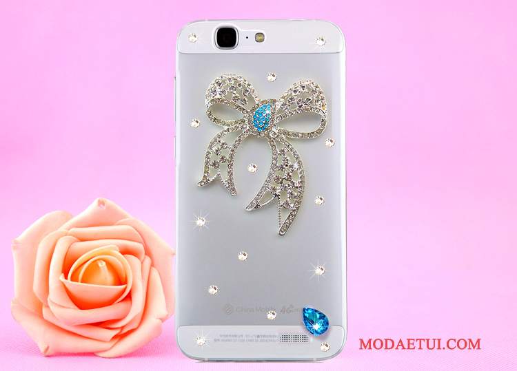 Futerał Huawei Ascend G7 Rhinestone Złoto Przezroczysty, Etui Huawei Ascend G7 Ochraniacz Wisząca Szyjana Telefon